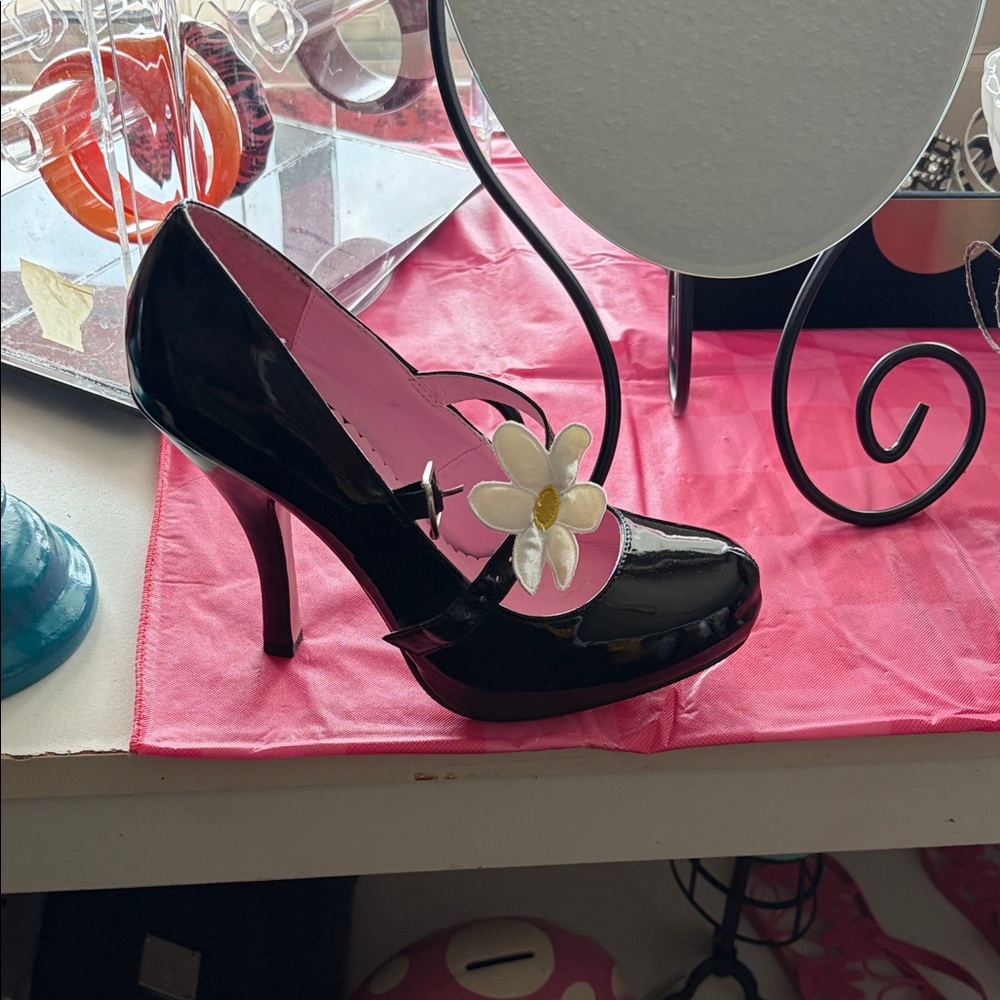 Leg Avenue Black Heels with White Floral Accent